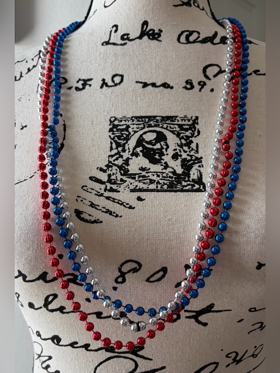 Jewelry - Triple Strand Red, Blue & Silver Beaded Necklace - Women Jewelry 3 sets of 3